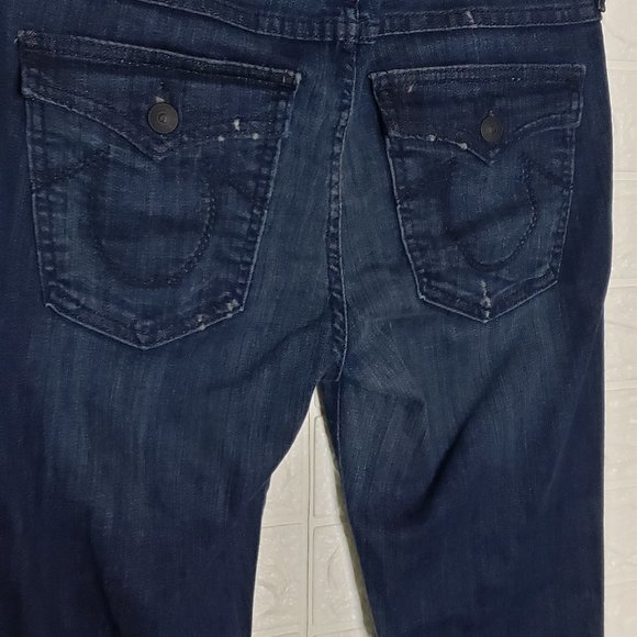 LIKE NEW TRUE RELIGION BECCA MID RISE BOOT CUT DARK BLUE WASH DENIM JEANS - Picture 7 of 7